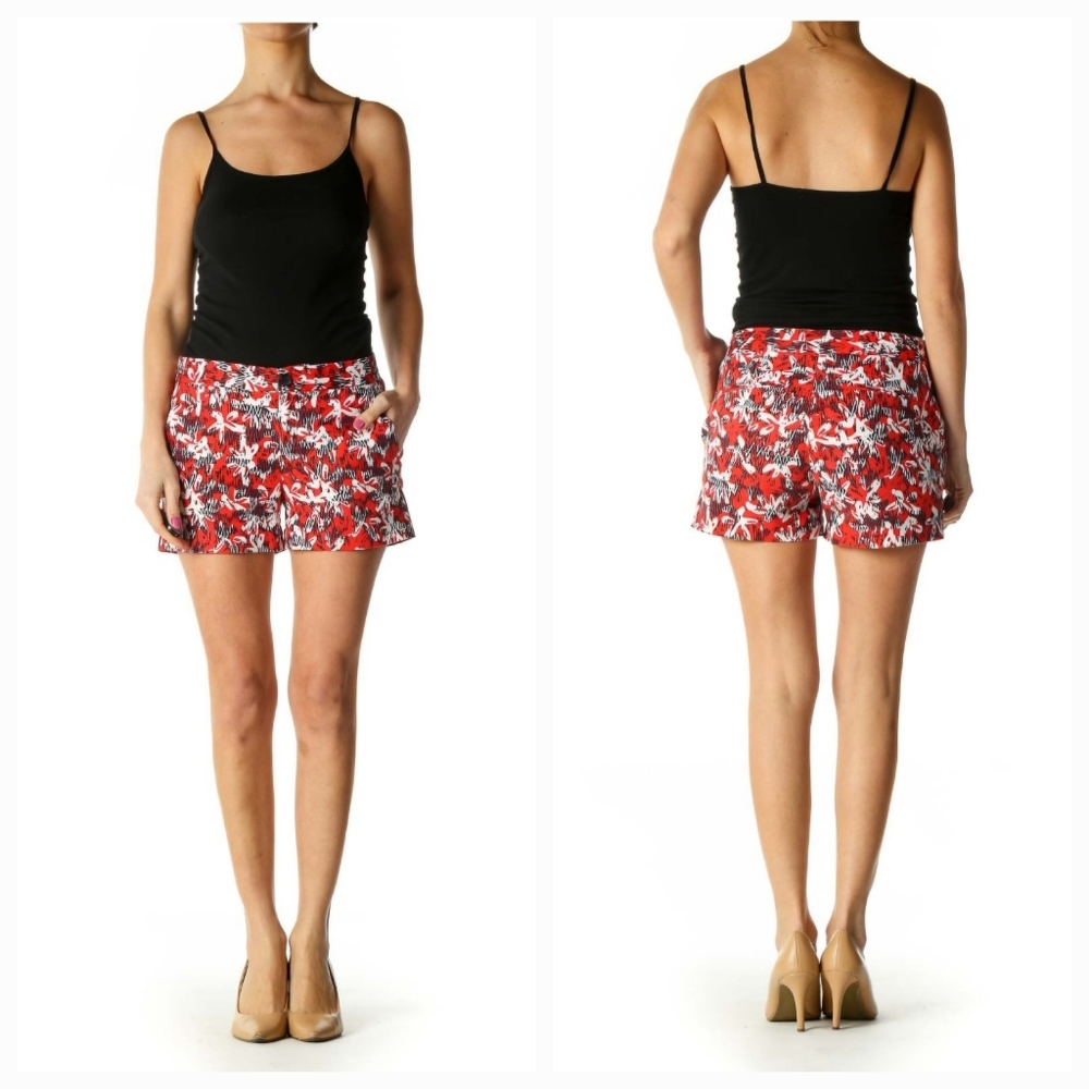 Banana Republic Hampton Print Shorts Red Black Women’s Size 2 NWT